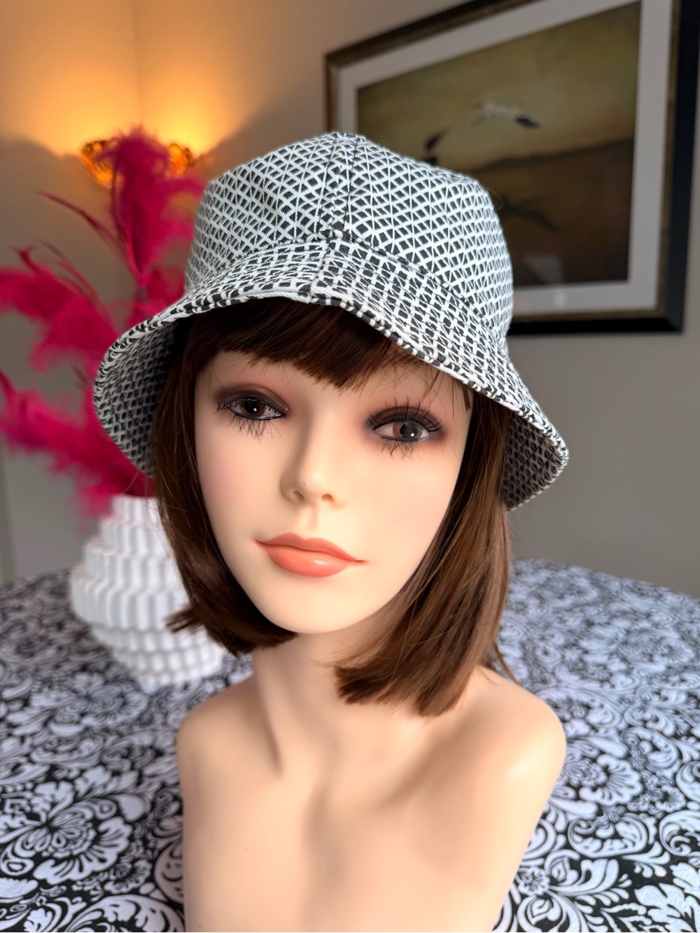 Gap Black Cream Geometric Cotton Bucket Hat S/M